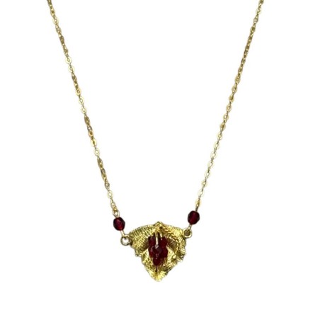 Collier Feuille Devine maille forcat miroir