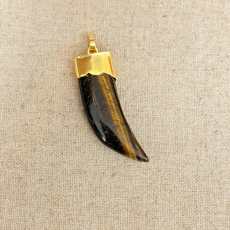 Pendentif Dent OEil de Tigre Naturel | Bijouterie Rigolet