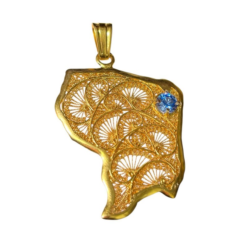 Pendentif carte guyane filligrane zircon coloré