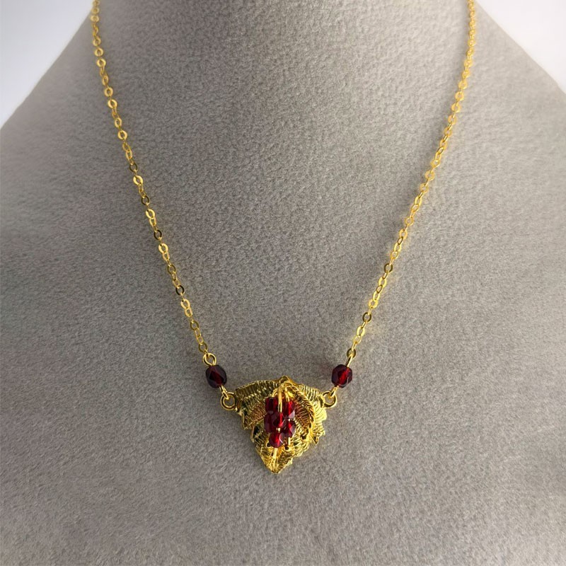 Collier Feuille Devine maille forcat miroir