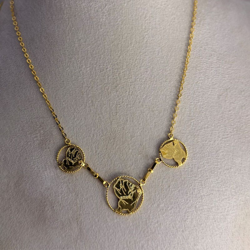 Collier 3 Carte Guyane Filligrane maille forcat limée