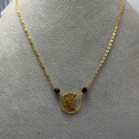 Collier 1 Tête Cayennaise 2 grenat maille forcat miroir