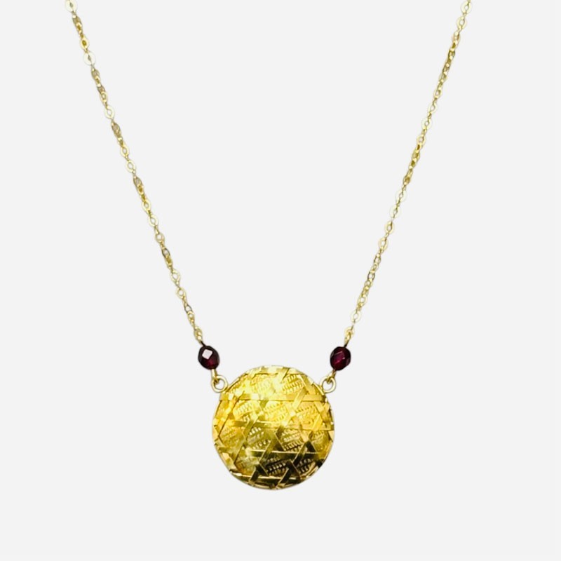 Collier 1 batée 4 petit grenat maille forcat miroir